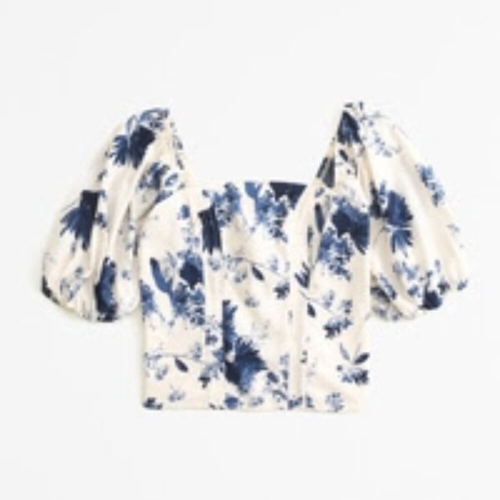 Abercrombie Puff Sleeve Crepe Squareneck Top